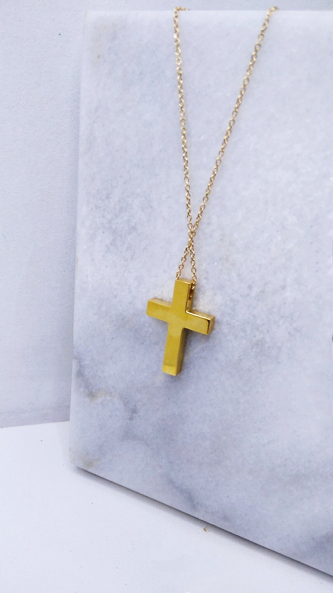 Greece Christening Cross for Boys From 14 Carat Solid Double Sided