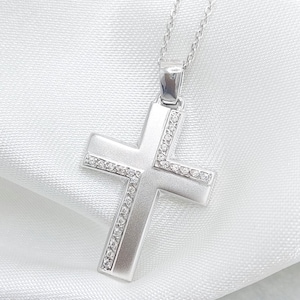 14k White Gold Cross with Zirgon for Baptism,Gold Cross for Baby Girls,Greek orthodox cross,Greek Baptismal,14k Gold Filakto Cross Necklace