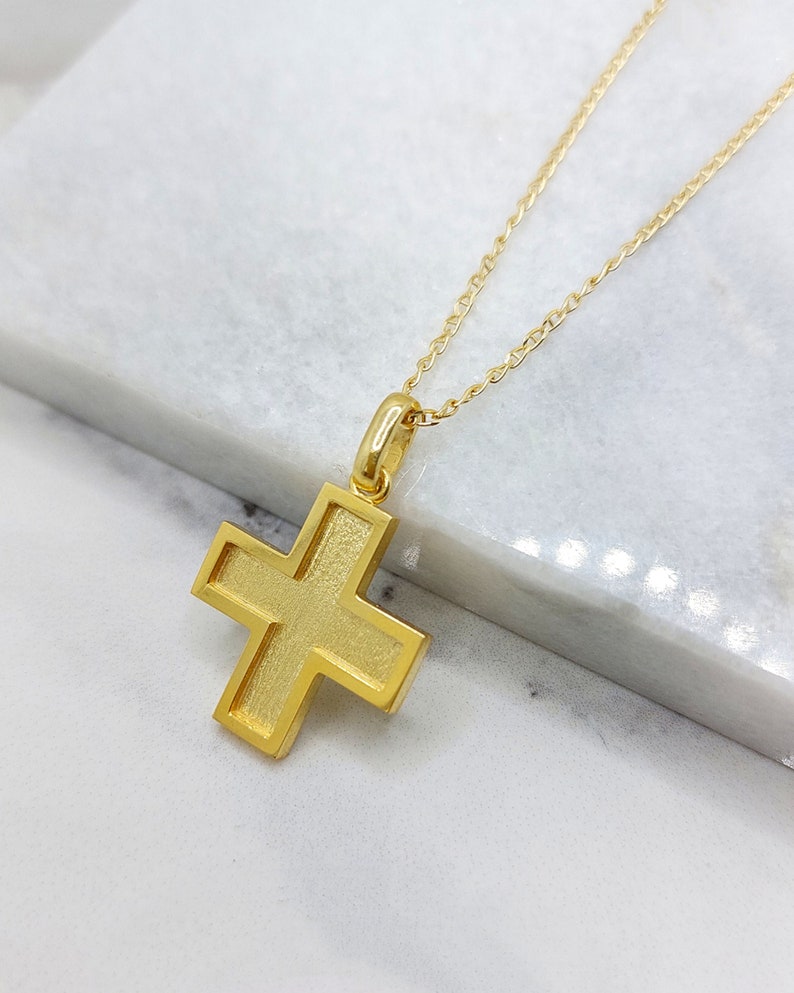 14k Gold Square Cross Pendant/orthodox Cross Necklace/greece Baptism