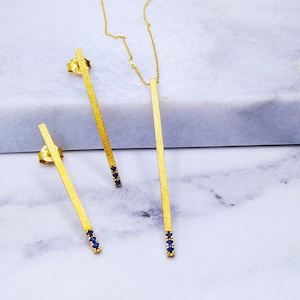 Sapphire Gold Jewelry Set/18k Gold Sapphire Necklace & Earrings/Solid Gold Jewelry Set/Handmade Jewelry/Unique Sapphire Jewelry in 18k Gold