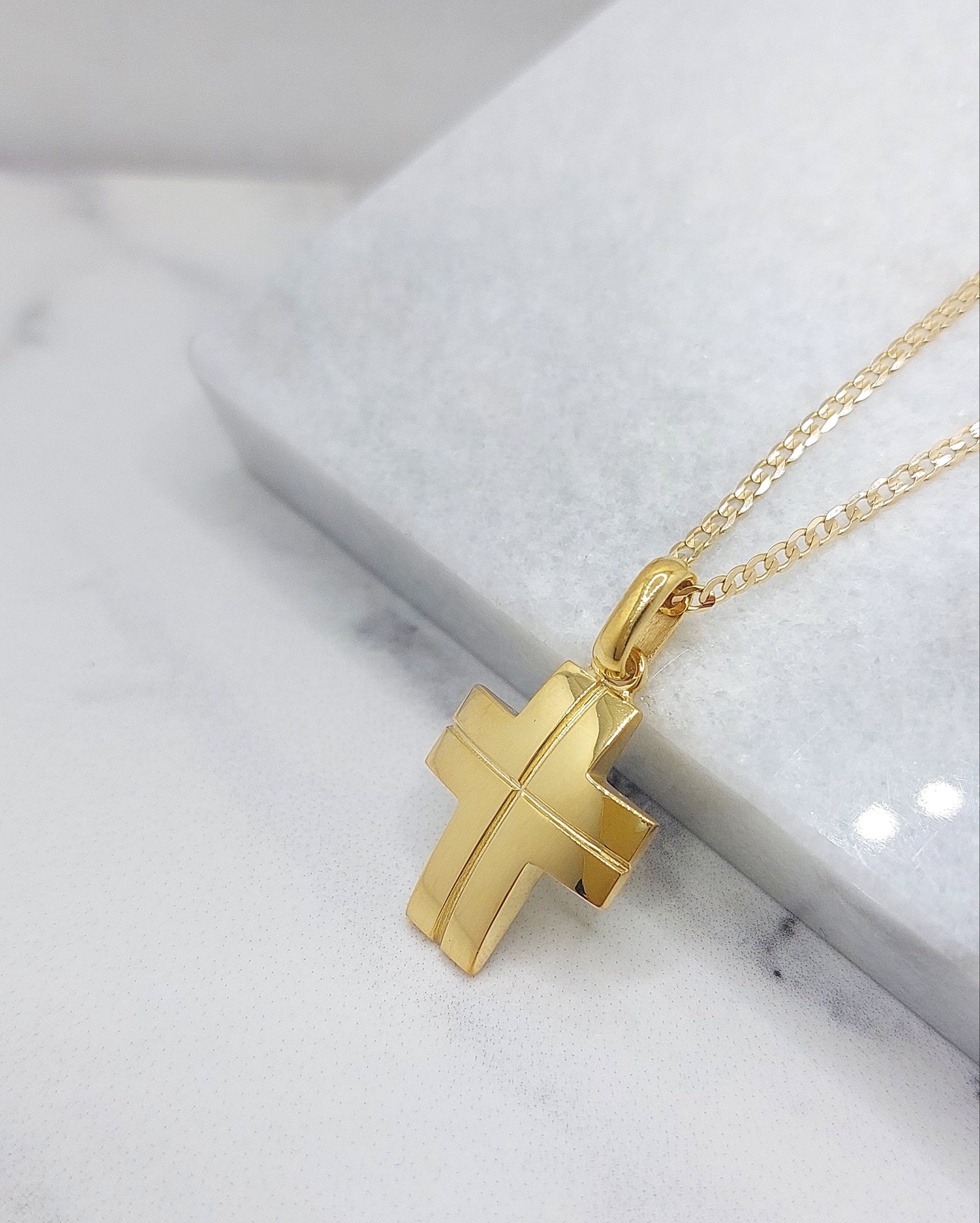 Baptismal Solid Greek Orthodox Cross With a Glossy Surface