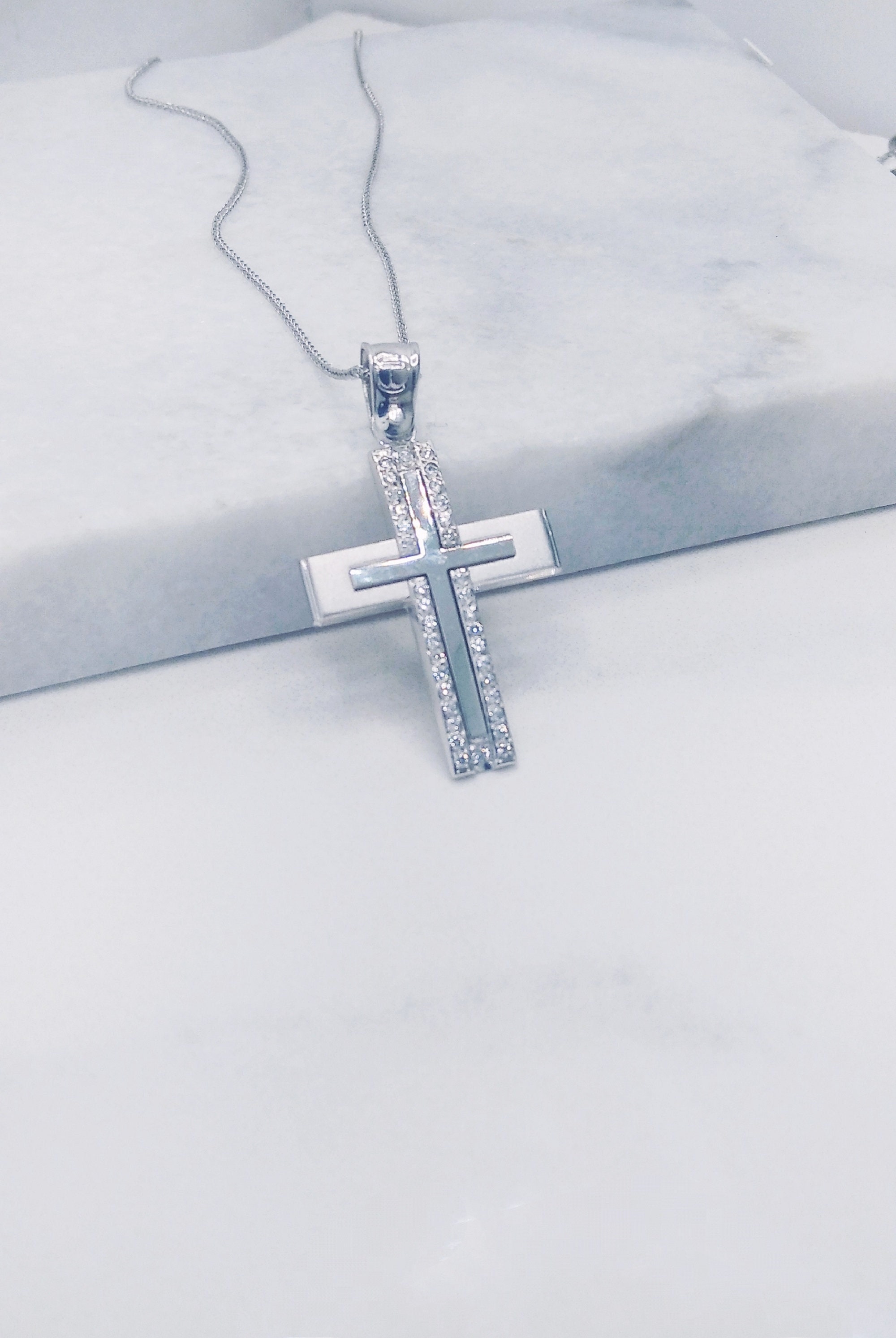 Baby cross necklace deals for baptism white gold