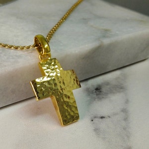 18k Gold Cross, Gold Cross 14k, Solid Forged Cross, Greece Orthodox Cross, Gold Cross Necklace, Handmade Greece Jewelry, Gold Necklace.