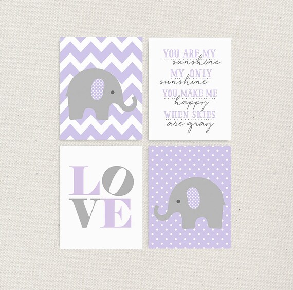 Gray Lavender Elephant Nursery decor Elephant Nursery art Etsy