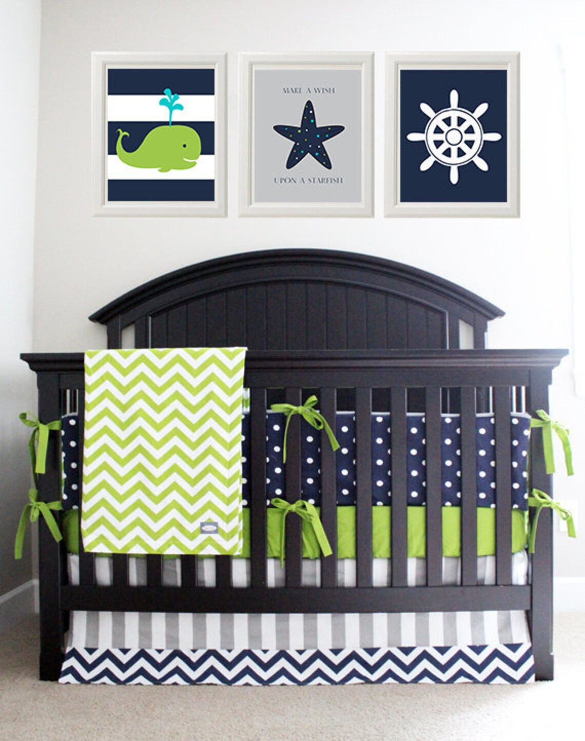 Nautical Nursery Whale nursery art print navy and lime green Etsy