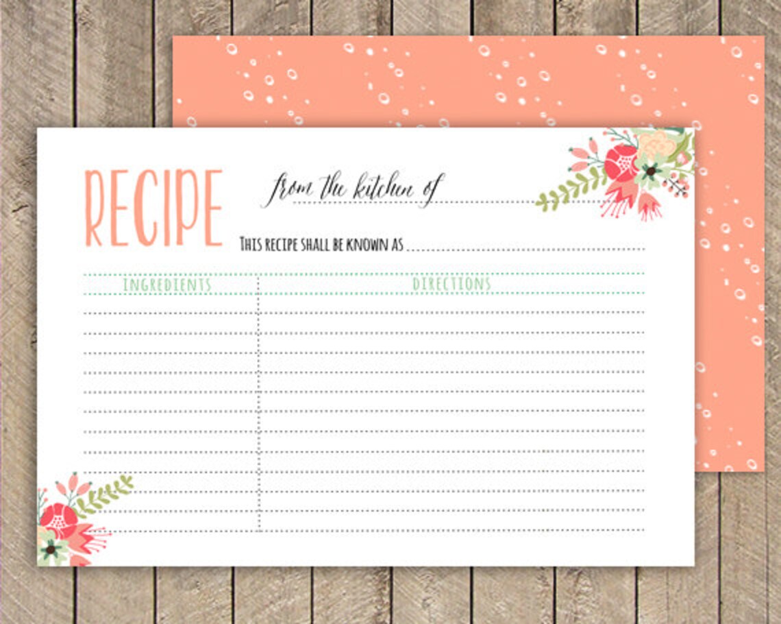 Bridal shower recipe card Printable recipe Card 4x6 instant | Etsy