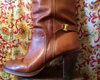 Brown Heel Boots Etsy