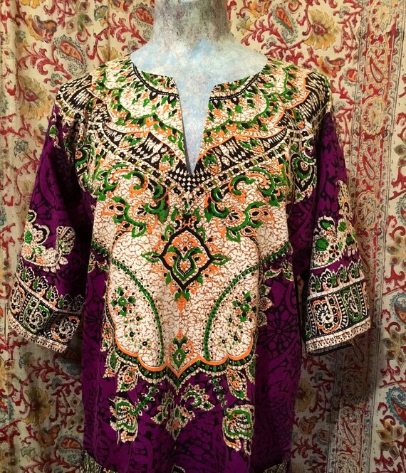 Terrific 70’s Thai Cotton Daishiki Top, Shirt, Pul