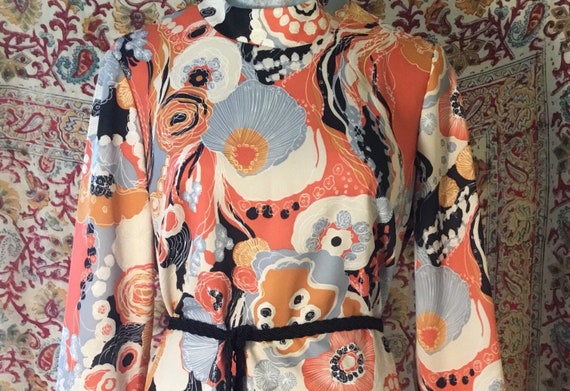 Psychedelic Floral, Ocean Print Long Sleeved Dress