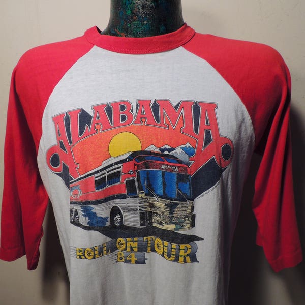 1984 ALABAMA Concert Jersey T Shirt With Cool Semi Truck Motif, Men's Size Large, Excellent Shape,Nice Bright White,Fits So Good,Dated 1984