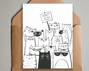 Carte de voeux imprimable Don't Go Goodbye Cats - de nous tous - départ d'un collègue - dire adieu - téléchargement immédiat - noir + blanc