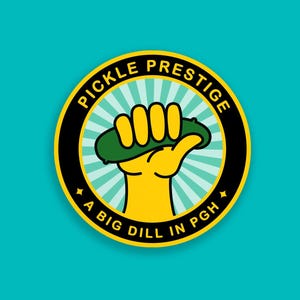 Pittsburgh Stickers - A Big Dill Pickle Lover Funny Pittsburgh Merit Badge - Yinzer Gift by Local Artist - Vinyl Weatherproof Decal - 2 Inch