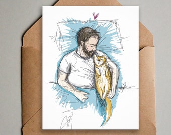 Cute Cat Dad Card - Printable Card - Beard Guy Father's Day Cat Dad Love Note - Sweet Simple Cat Cuddles Greeting Card - Instant Download