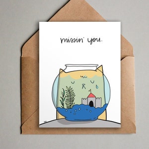 Printable Missing You Sad Card Cute Cat Fishbowl Goodbye Farewell Greeting Card Instant Download Ginger Cat Crying image 1