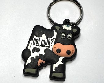Vintage Got Milk Cow Keychain or Zipper Pull - 90s Memorabilia - Rubber Dairy Cow Collectible for House Keys or Car Keys
