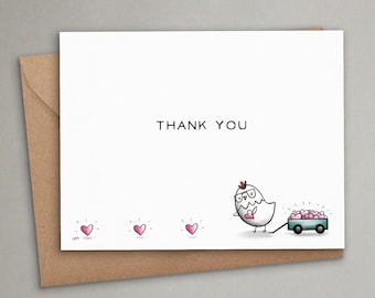 Chicken Lover Thank You Card - Printable Greeting Card - Cute Chicken with a Wagon of Love - For Family, Teacher, Caretaker, Service Workers