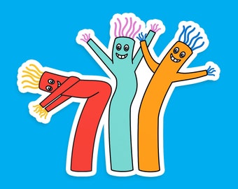 Tube Guy Party Crew Sticker - 3 Inch Vinyl Weatherproof Decal - Inflatable Waving Tube Man Group - Colorful Air Dancer Friends Laptop Decal