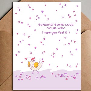 Envoi d'amour coeurs de poulet carte - carte de voeux imprimable pour penser à vous occasions - enregistrement des condoléances deuil - téléchargement numérique