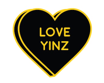 Pittsburgh Sticker or  Magnet Love Yinz Heart - 3" Weatherproof Vinyl Sticker or Flat Magnet - Black + Yellow Heart - Pittsburgh Gifts