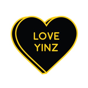 Pittsburgh Sticker or  Magnet Love Yinz Heart - 3 Inch Weatherproof Vinyl Sticker or Flat Magnet - Black + Yellow Heart - Pittsburgh Gifts