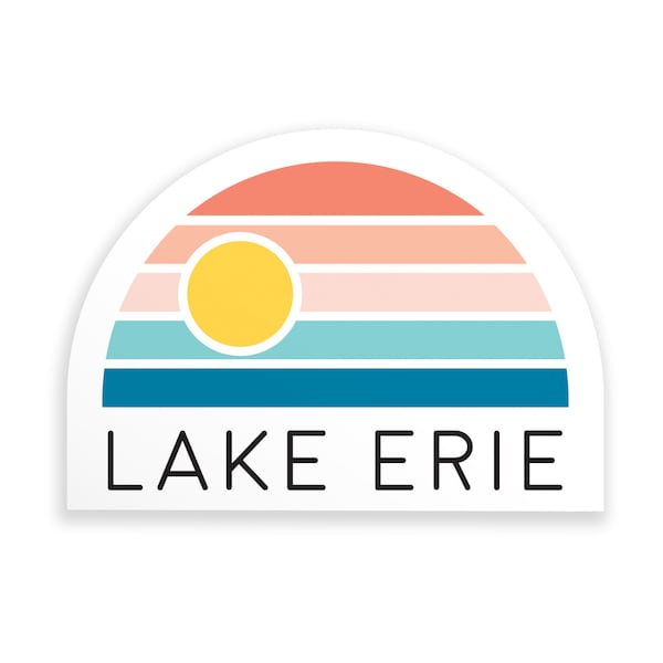 Lake Erie Sticker - 3 Inch Vinyl Weatherproof Sticker - Retro Stripes Style Great Lakes Sticker