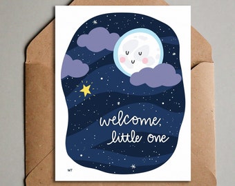 Congrats New Baby Card - Printable New Birth  Greeting Card - Cute Moon and Stars Instant Download