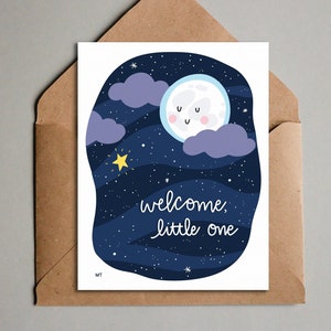 Herzlichen Glückwunsch, neues Baby Karte - druckbare neue Geburtskarte - niedlicher Mond und Sterne erste Baby Karte - sofort digitaler Download