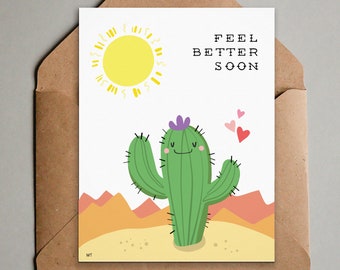 Cute Cactus Get Well Soon Card - Printable Greeting Card - Feel Better Soon Card - Desert Cactus Card Blank Inside - Instant Download