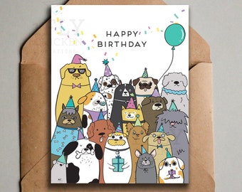 Happy Birthday from Us Greeting Card - Printable Birthday Card - Funny Dog Lover Card - Celebrate Coworkers, Friends, Family Birthday Card