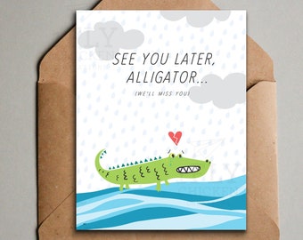 Carte d'adieu imprimable - à plus tard carte de voeux alligator - carte d'adieu tu nous manqueras - 2 tailles