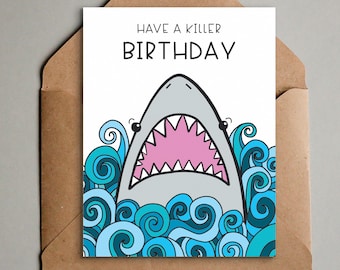 Fun Shark Birthday Card - Printable Shark Card for Kids - Shark Week - Instant Download - Cute Kids Birthday Card - Two Sizes