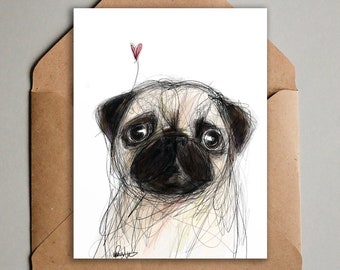 Pug Greeting Card - Printable Card for Any Occassion - Blank Inside - Unique Dog Card by Artist