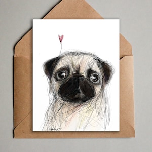 Tarjeta de Pug - Tarjeta imprimible para cualquier ocasión - Interior en blanco - Tarjeta de perro única por artista - Tarjetas de notas de Pug Dog