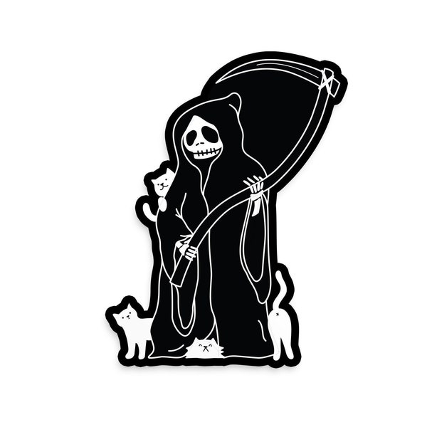 Grim Reaper Sticker - Funny Skeleton Reaper with Cats Sticker - Vinyl Weatherproof Decal - Alternative Punk Cat People