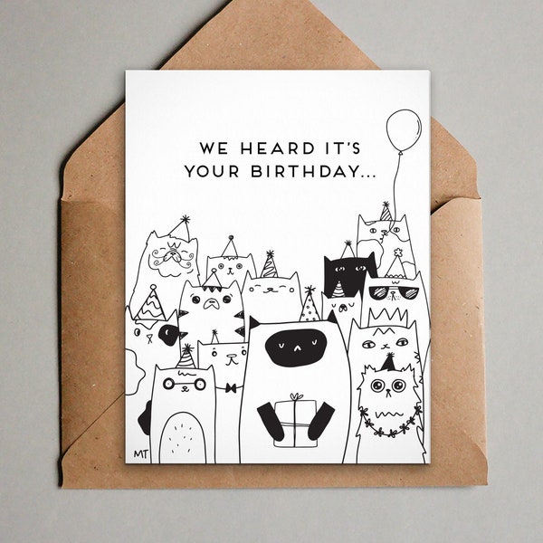 Carte d’anniversaire de chat imprimable - De nous tous - Carte de vœux imprimable chat noir + blanc - Carte de joyeux anniversaire de chat mignon - Impression instantanée