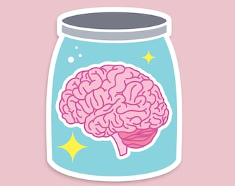 Brain in a Jar Sticker - 2 Inch Anatomy Decal - Unique Halloween Sticker - Neuro Science Therapist Doctor Sticker