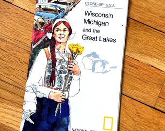 Vintage Michigan Wisconsin Great Lakes Map - National Geographic Map, 70s Memorabilia  Unique Gift