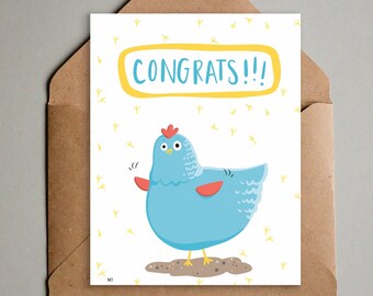 Printable Congrats Card - Cute Excited Chicken Greeting Card - Congratulations for Friends, Coworkers, Family - Instant Download