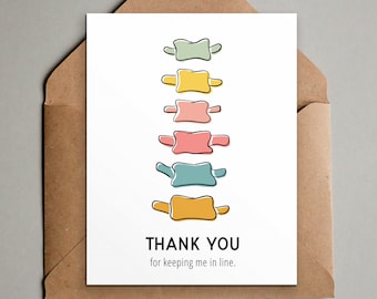 Thank You Chiropractor Card - Printable Card - Colorful Spine Art Chiropractic Pun - Chiro Alignment Joke - Thank You Card Instant Download