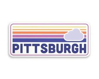 Retro Pittsburgh Stickers - Sunset Stripes 3 Inch Cloudy Pittsburgh Decal