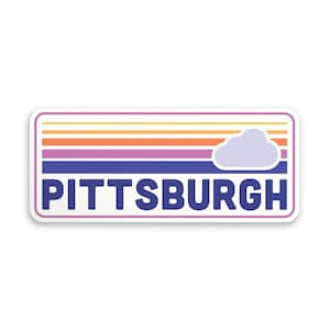 Retro Stripes Pittsburgh Sticker - Sunset Colors Cloudy Pittsburgh Souvenir Decal - Unique Pittsburgh Souvenir - Laptop Decal