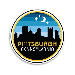 Pittsburgh Stickers - Retro Blue Night Skyline Pittsburgh Decal - Pittsburgh Laptop Sticker - Vinyl Weatherproof - Pittsburgh Gift