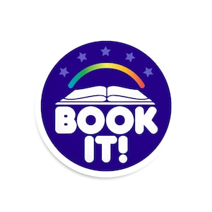 Book It Sticker - Nostalgic 90s Kid Decal - I Love Reading - 2 Inch Round Vinyl Weatherproof Laptop Decal - Cute 90s Book It Button