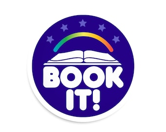 Book It Sticker - Nostalgic 90s Kid Decal - I Love Reading - 2 Inch Round Vinyl Weatherproof Laptop Decal - Cute 90s Book It Button
