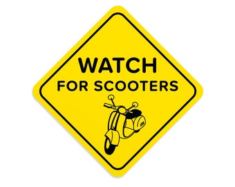 Scooter Sticker - 3 Inch Vinyl Waterproof Decal - Watch for Scooters - Fun Scooter Sign for Scooter Lovers Vespa Scooter Sticker