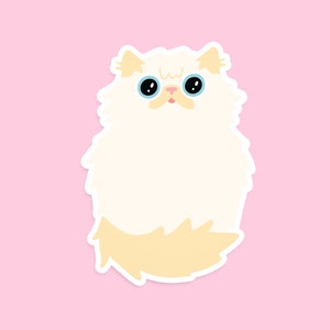 Himalayan Cat Sticker - 3 Inch White Fluffy Cat Vinyl Sticker - Persian Cat Owner Gift - Flame Point Cat Decal for Water Bottles and Laptops