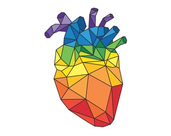 Rainbow Anatomic Heart Sticker - Geometric Heart Decal  - 3 Inche Vinyl Weatherproof Sticker - Love is Love Rainbow Sticker