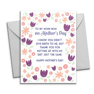 Tarjeta del Día de las Madres para Mamá de Trabajo - Tarjeta imprimible Gracias por aguantarme - Día de las Madres Divertidas para compañeros de trabajo - Tarjeta de mamá de trabajo para adultos