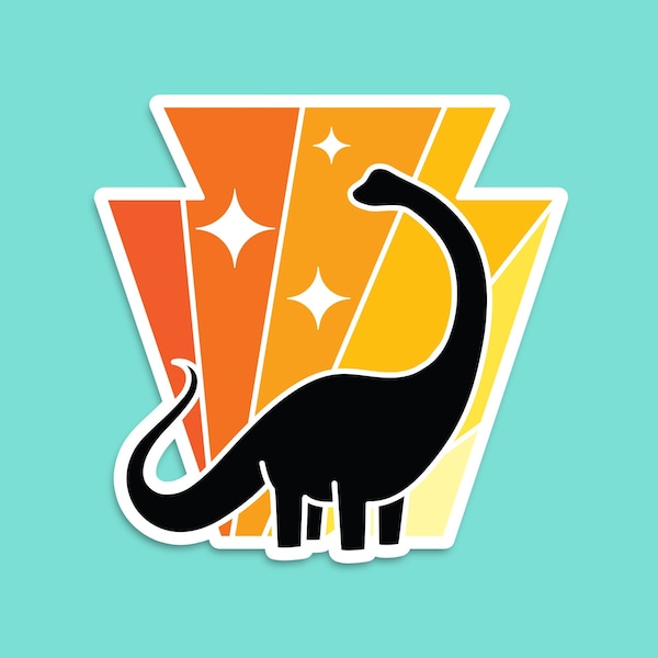 Pittsburgh Sticker - 3” Dippy the Dino Keystone Sticker - Weatherproof Vinyl - Retro Style - Carnegie History Museum Dinosaur