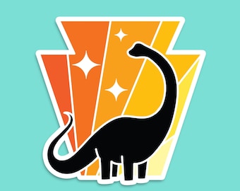 Pittsburgh Sticker - 3” Dippy the Dino Keystone Sticker - Weatherproof Vinyl - Retro Style - Carnegie History Museum Dinosaur